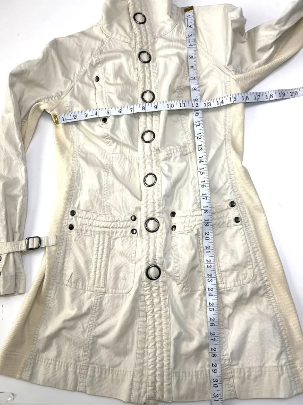 Free People Ivory Button-Up Long Cotton Jacket Womens Size Small